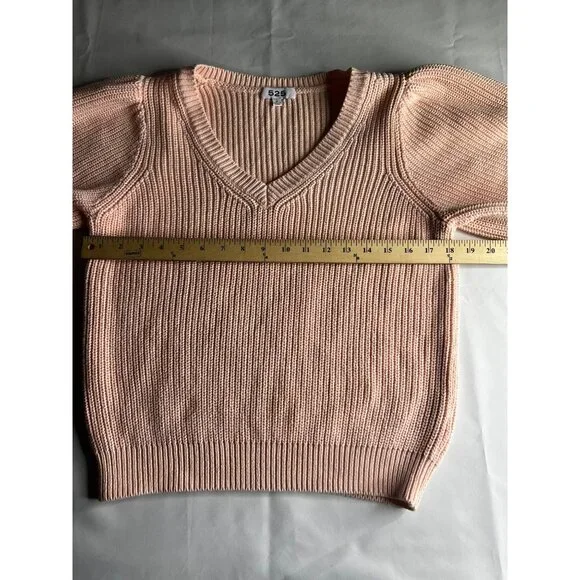 525 America V-Neck Puff Sleeve Knit Sweater Medium Womens Pink - Picture 6 of 17